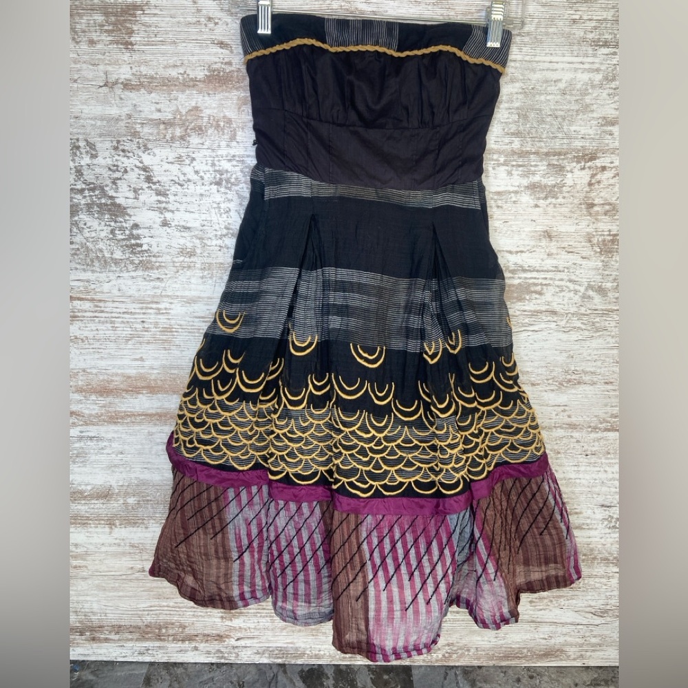 Anthropologie Floreat ONE HUNDRED SUMMITS Strapless Dress, Size 0 GUC no sash